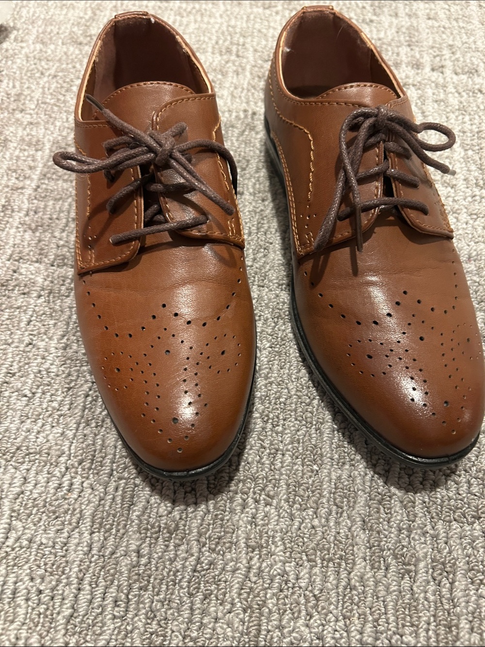 Kids Dark Tan Lace-Up Deer Stags Shoes